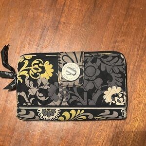 Vera Bradley Quilted Zip Wallet in Black, Gray & Yellow Floral Print